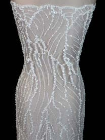 Ivory Embroidered Beaded Tulle - EB1018