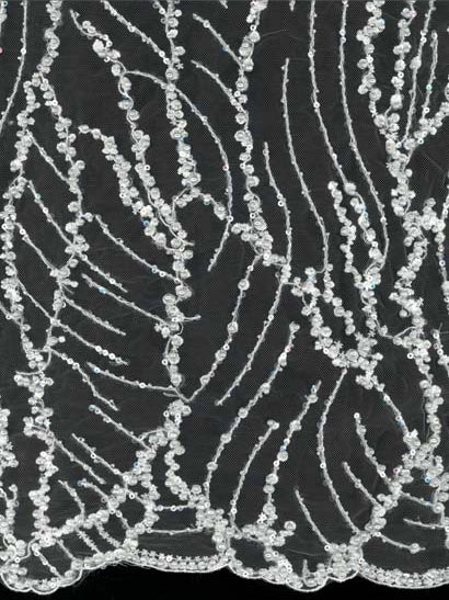 Ivory Embroidered Beaded Tulle - EB1018