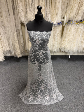 Light Grey 3D Embroidered Beaded Tulle - EB1026