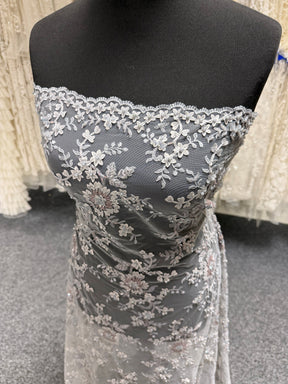 Light Grey 3D Embroidered Beaded Tulle - EB1026