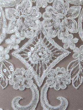 Ivory Embroidered Beaded Tulle - EB1027