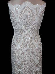 Ivory Embroidered Beaded Tulle - EB1032