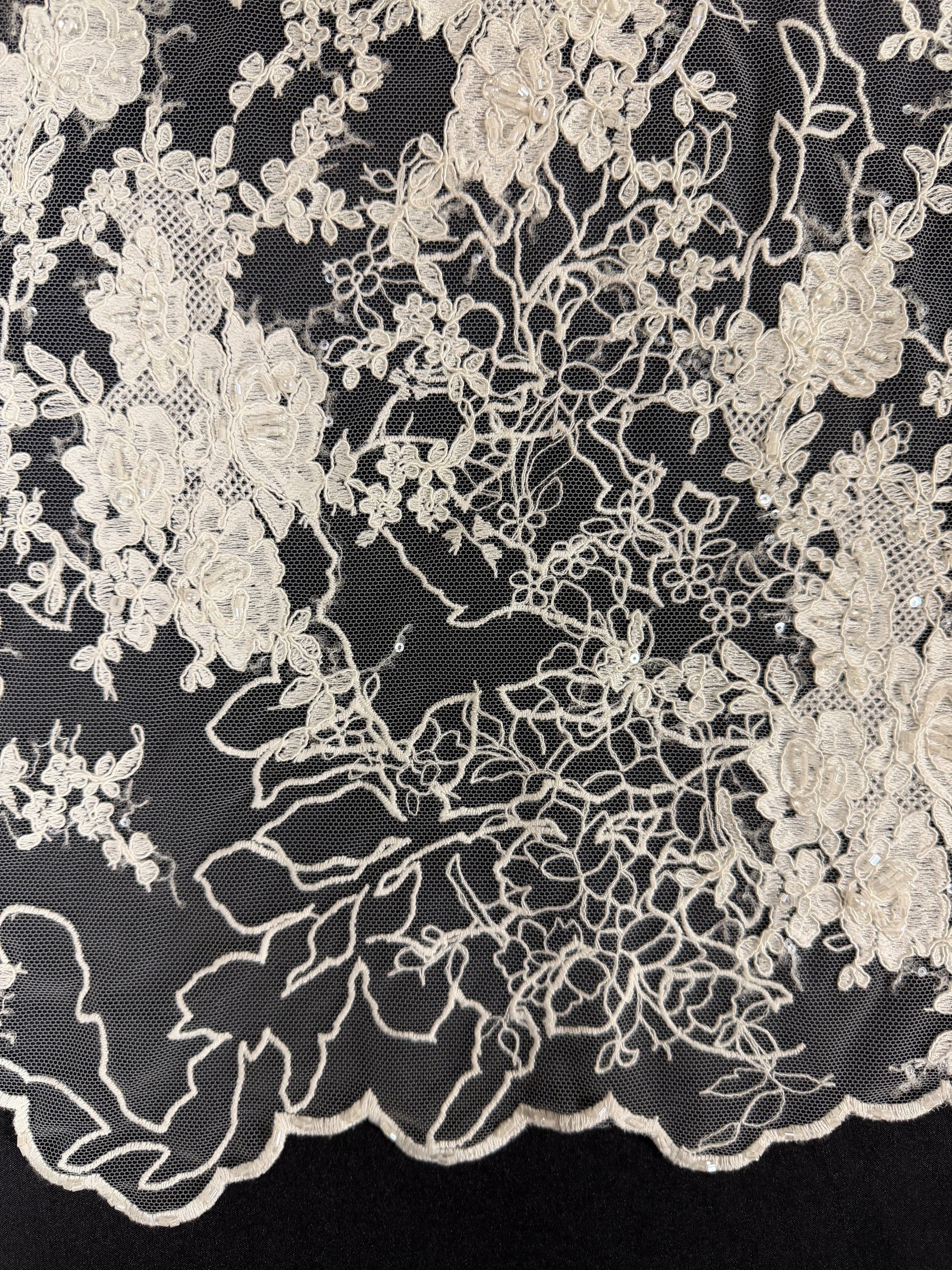 Ivory Embroidered Beaded Tulle - EB1042