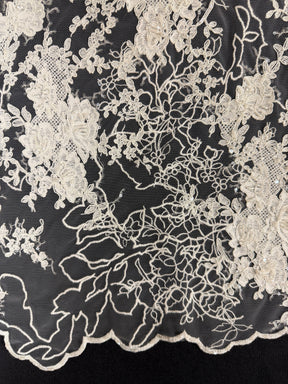Ivory Embroidered Beaded Tulle - EB1042