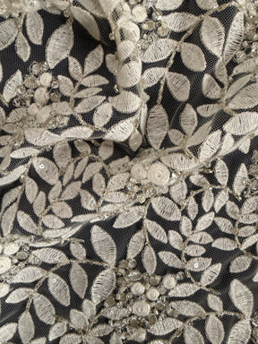 Ivory/Silver Emb Beaded Tulle - EB1052