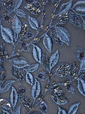 Navy Embroidered Beaded Tulle - EB1058