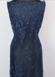 Navy Emb Beaded Tulle - EB1058