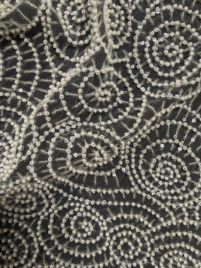 Ivory Emb Beaded Tulle - EB1060