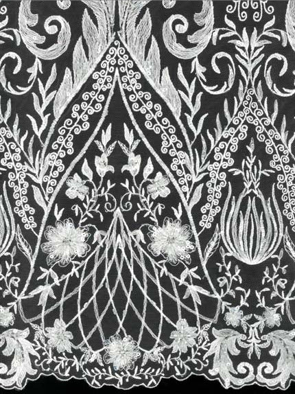 Ivory Emb Beaded Tulle - EB1062