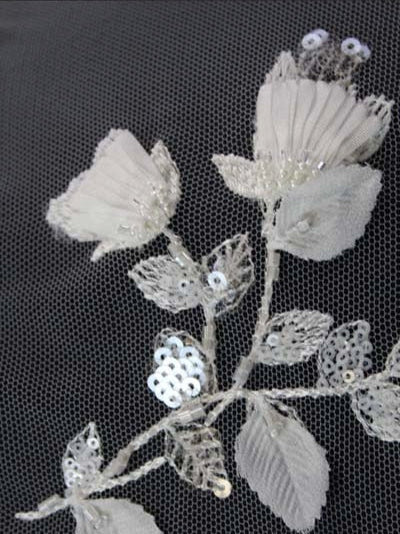 Ivory 3D Emb Beaded Tulle - EB1063