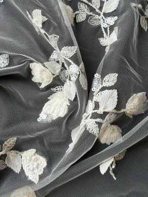 Ivory 3D Emb Beaded Tulle - EB1063