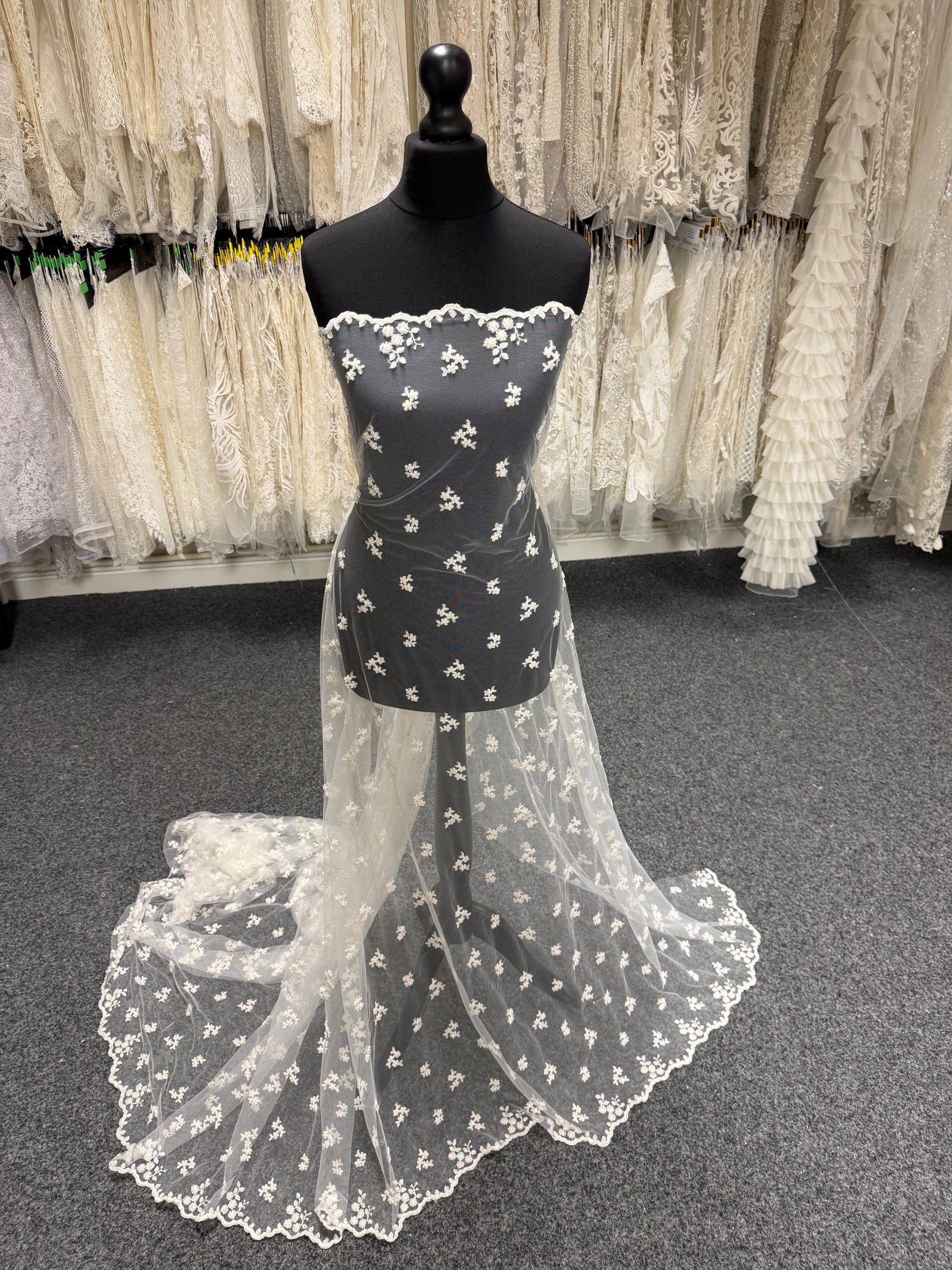 Ivory Emb Beaded Tulle - EB1067