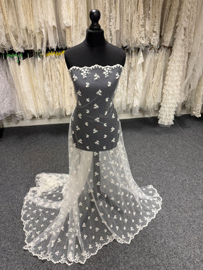 Ivory Emb Beaded Tulle - EB1067