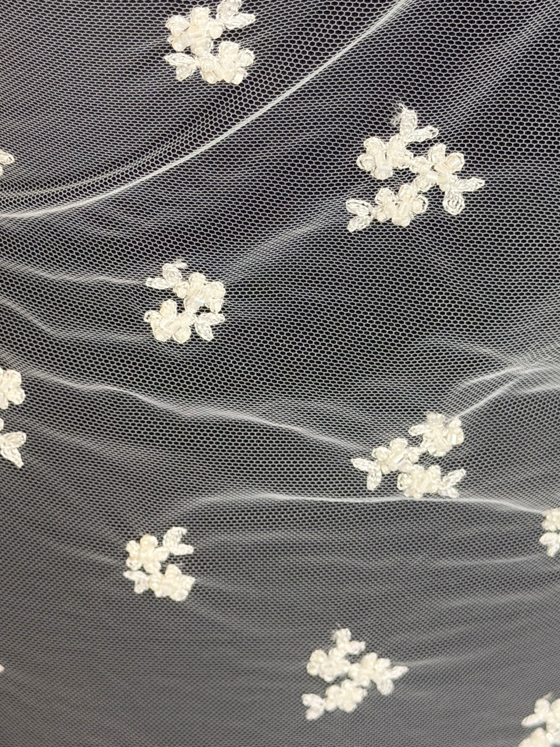 Ivory Emb Beaded Tulle - EB1067