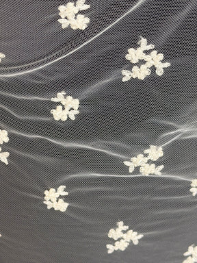 Ivory Emb Beaded Tulle - EB1067