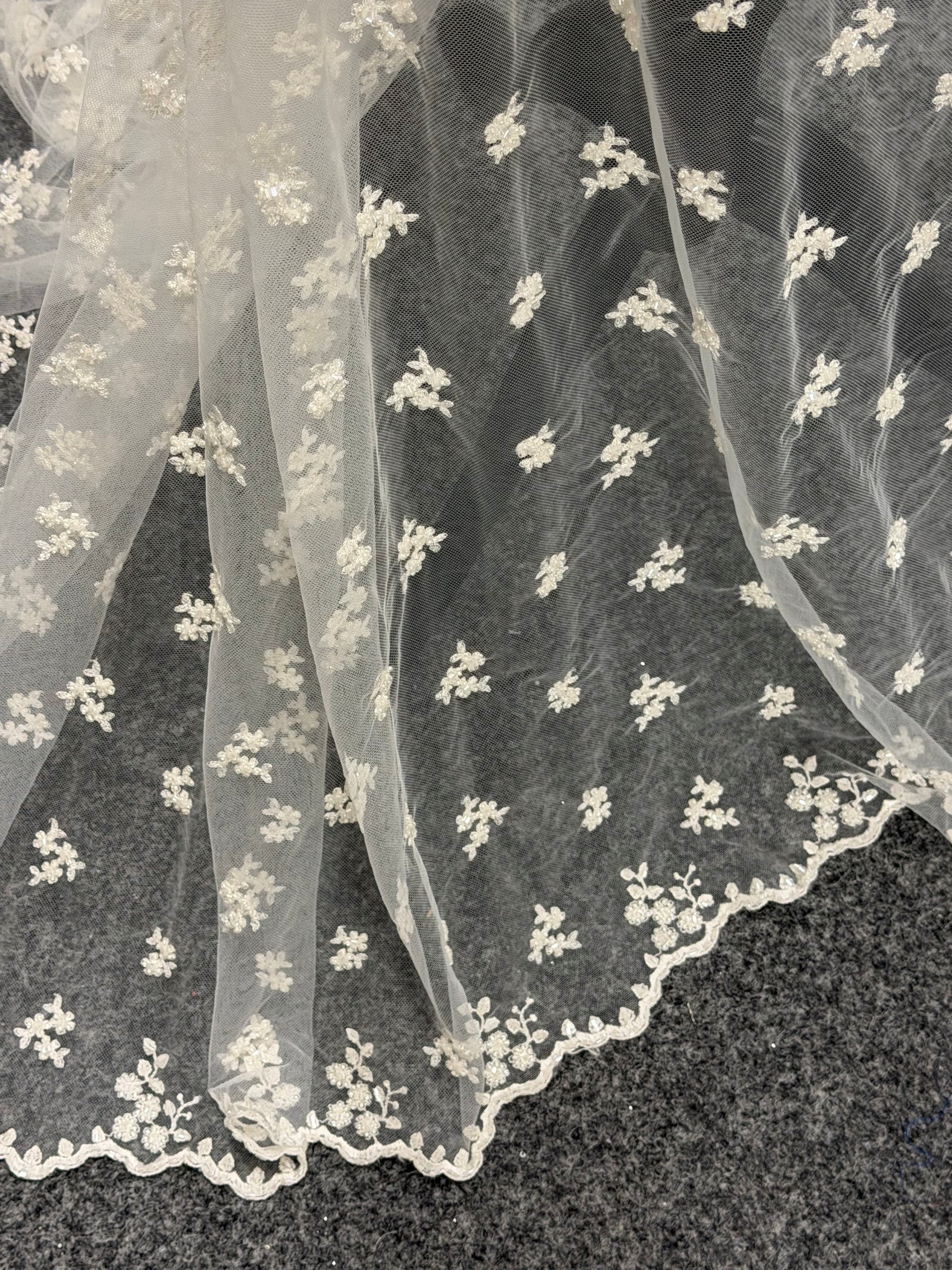 Ivory Emb Beaded Tulle - EB1067