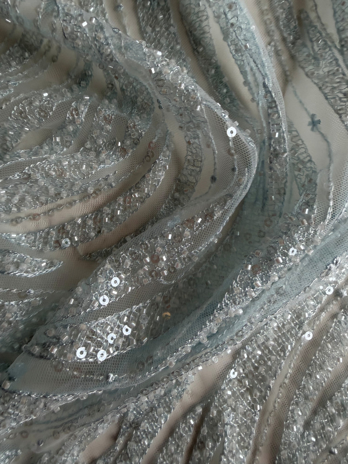 Baby Blue Emb Beaded Tulle - EB1068