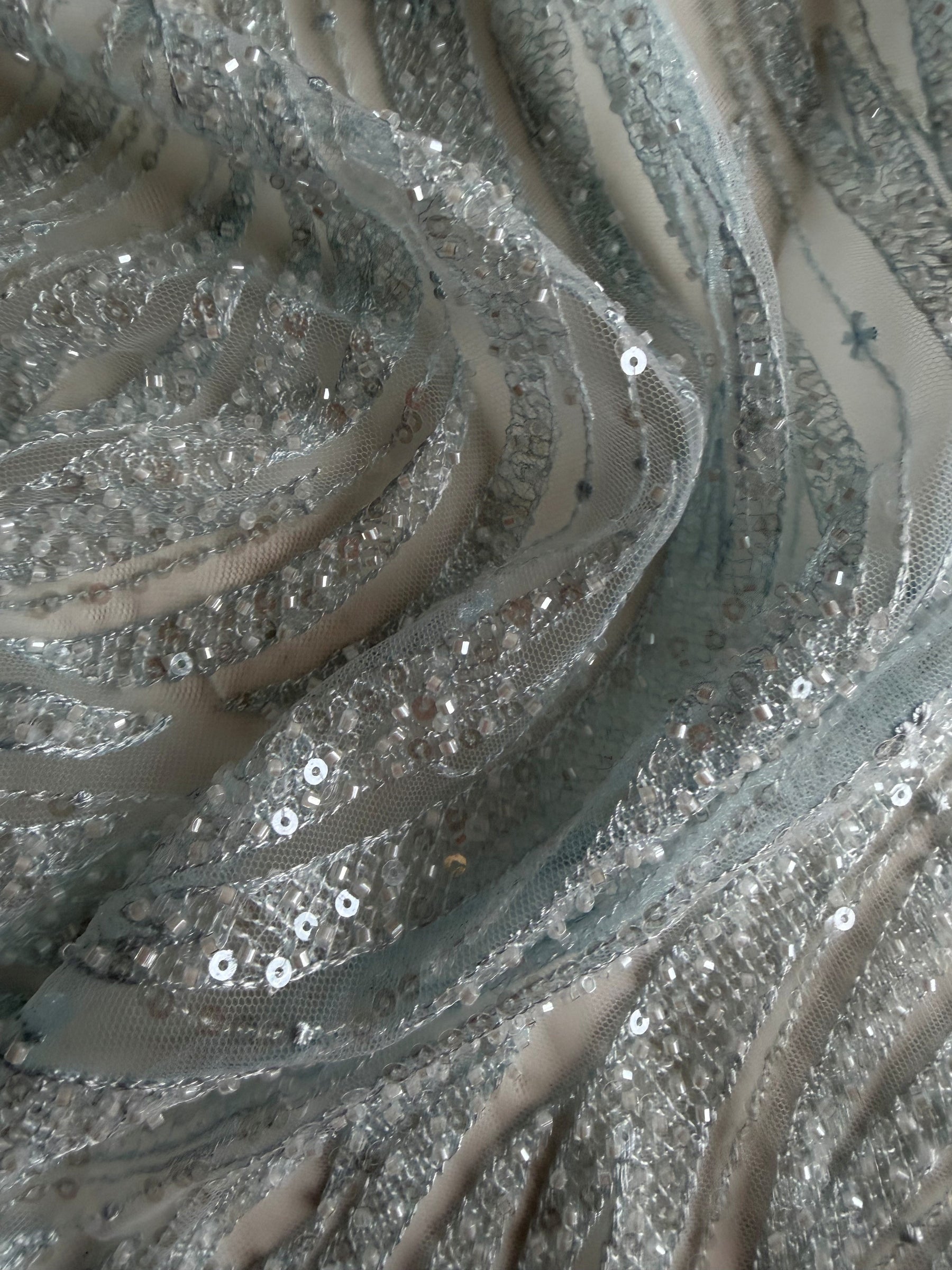 Baby Blue Emb Beaded Tulle - EB1068