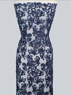 New Navy Emb Beaded Tulle - EB1069