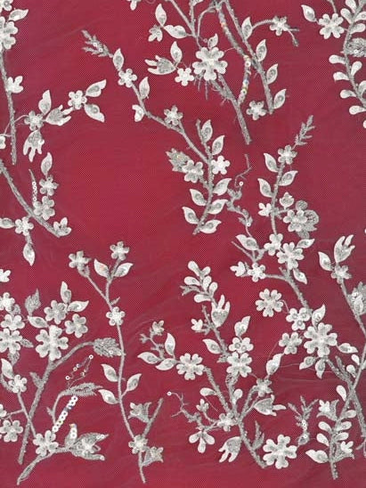 Champagne/Silver Emb Beaded Tulle - EB1073