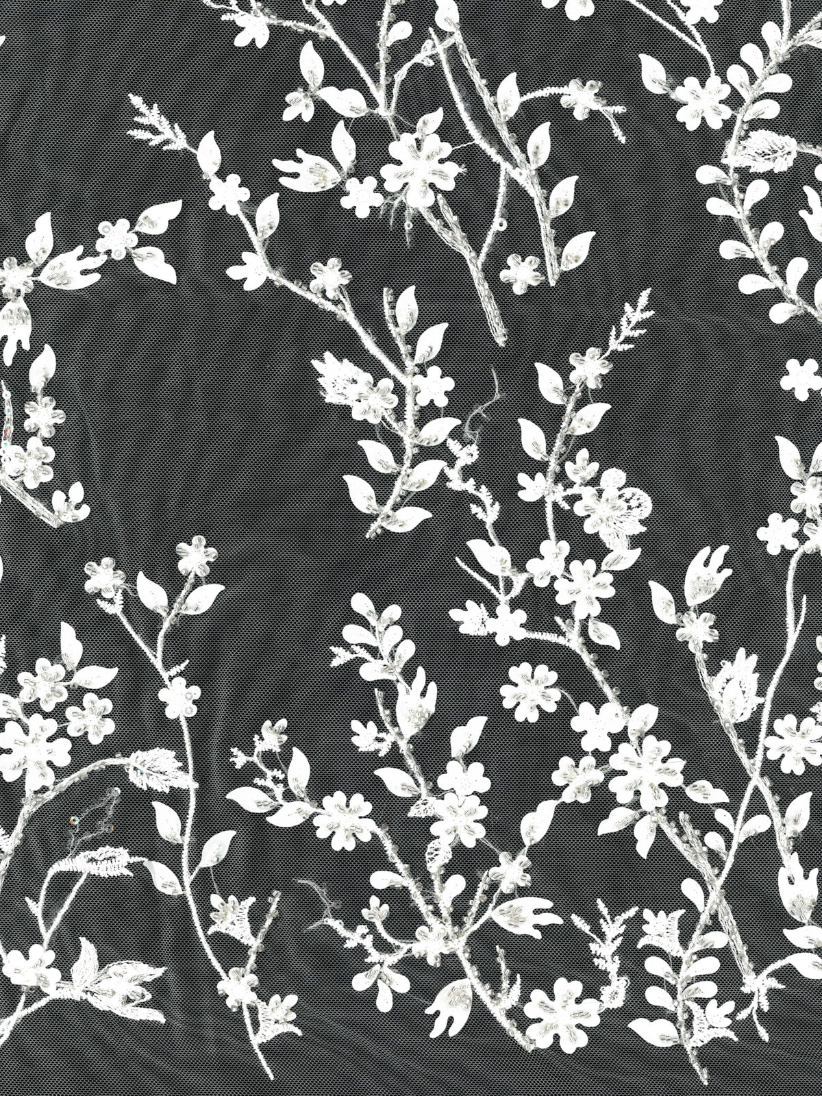 Ivory/Silver Emb Beaded Tulle - EB1073