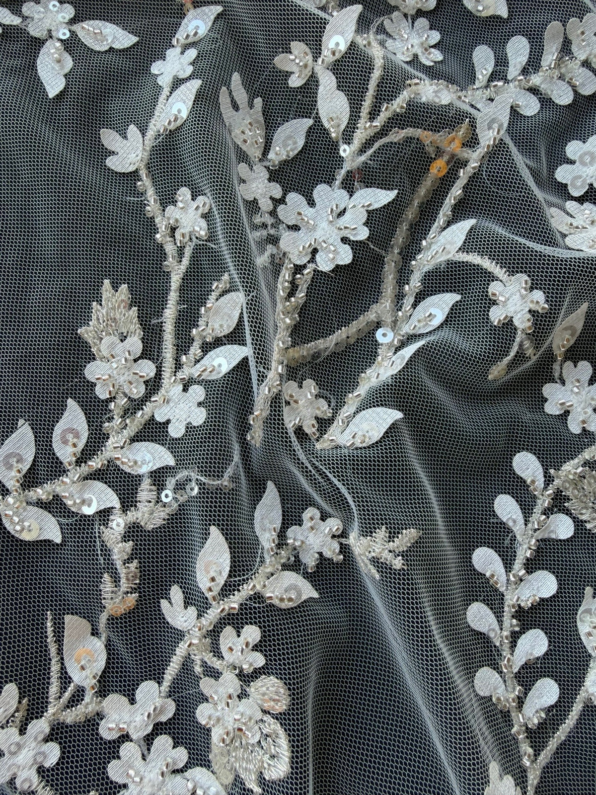 Champagne/Silver Emb Beaded Tulle - EB1073