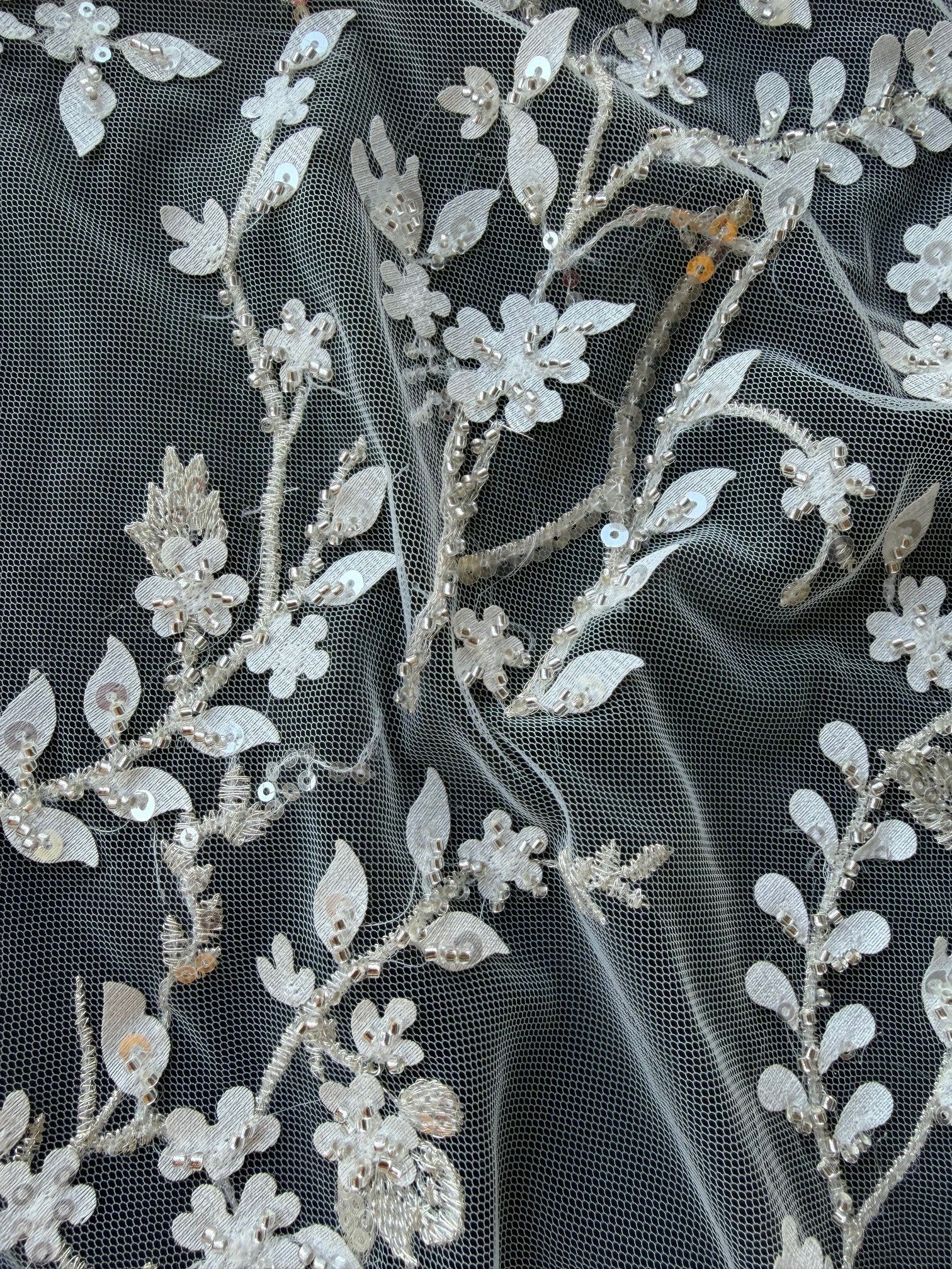 Champagne/Silver Emb Beaded Tulle - EB1073