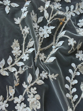 Champagne/Silver Emb Beaded Tulle - EB1073