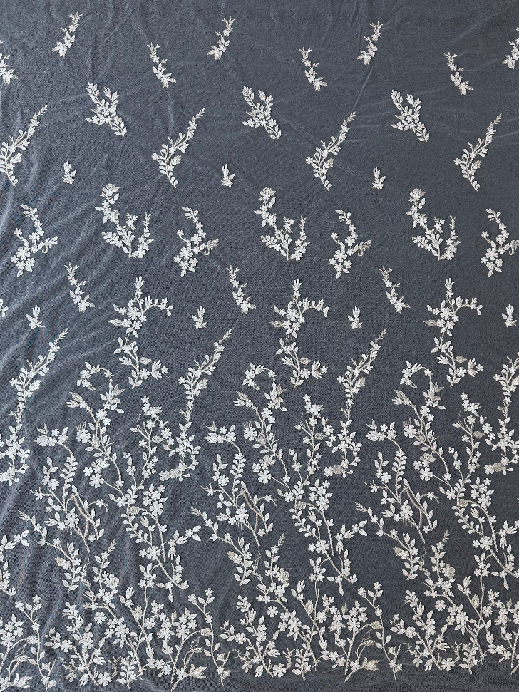 Champagne/Silver Emb Beaded Tulle - EB1073