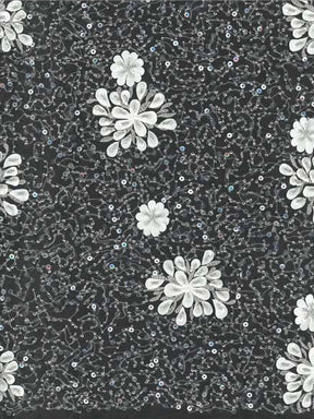 Ivory Emb Beaded Tulle - EB1074