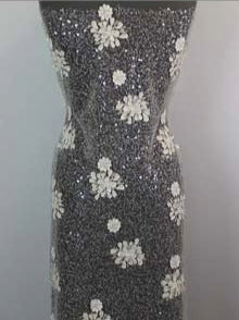Ivory Emb Beaded Tulle - EB1074