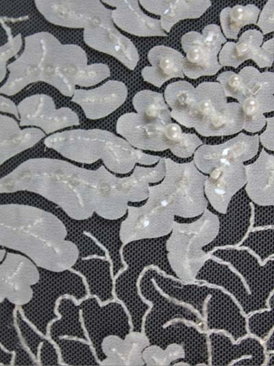 Ivory Emb Beaded Tulle - EB1076