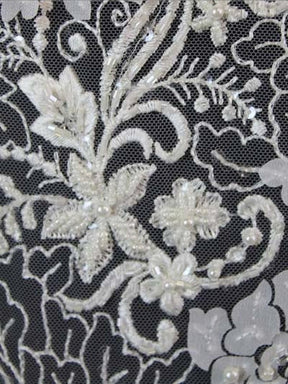 Ivory Emb Beaded Tulle - EB1076