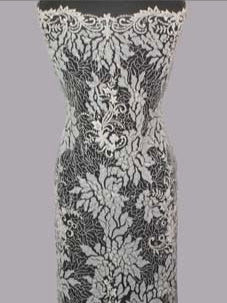 Ivory Emb Beaded Tulle - EB1076