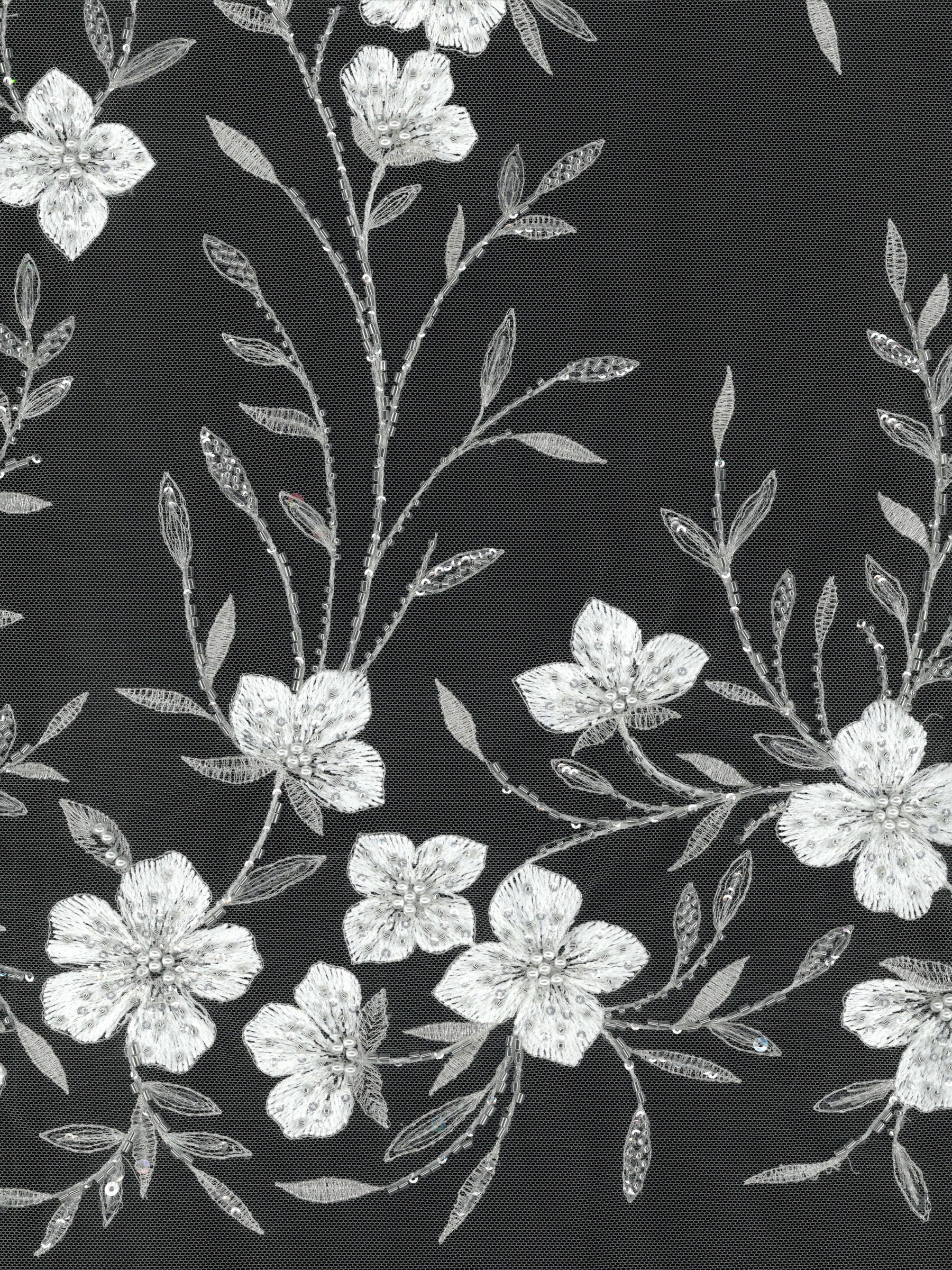 Ivory Emb Beaded Tulle - EB1080