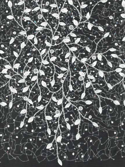 Ivory Emb Beaded Tulle - EB1081