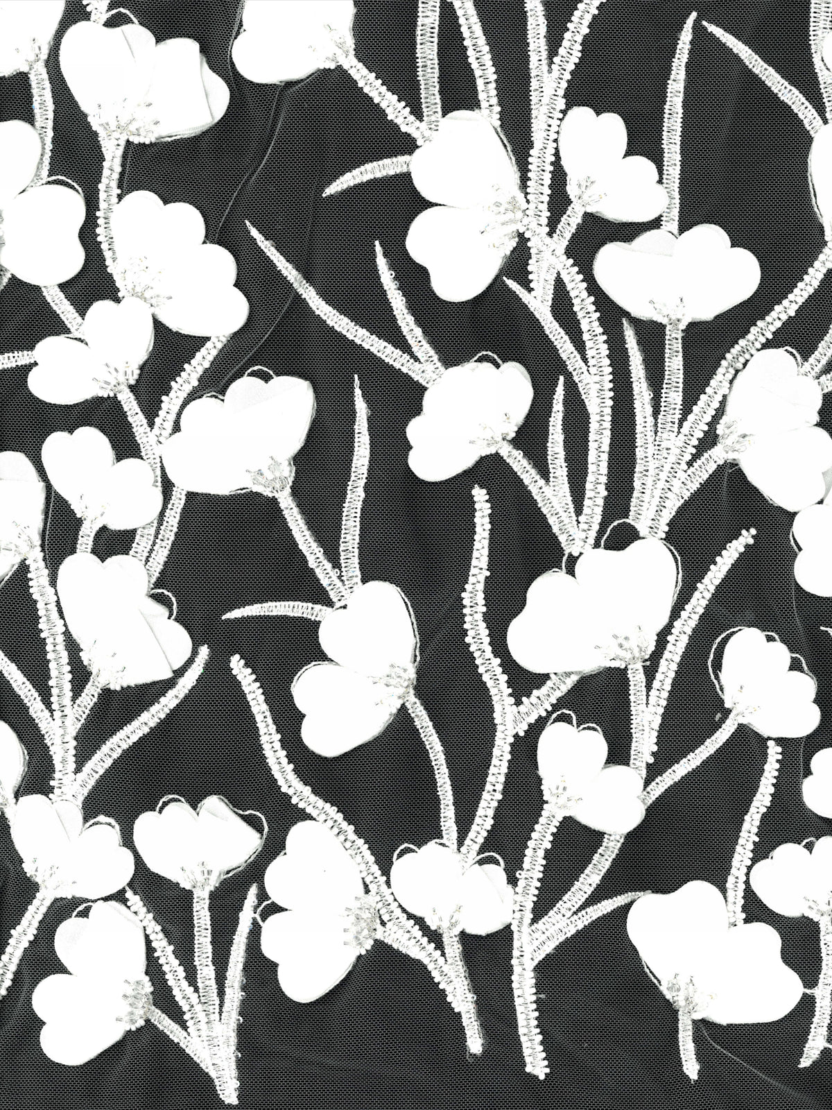 Ivory 3D Emb Beaded Tulle - EB1082