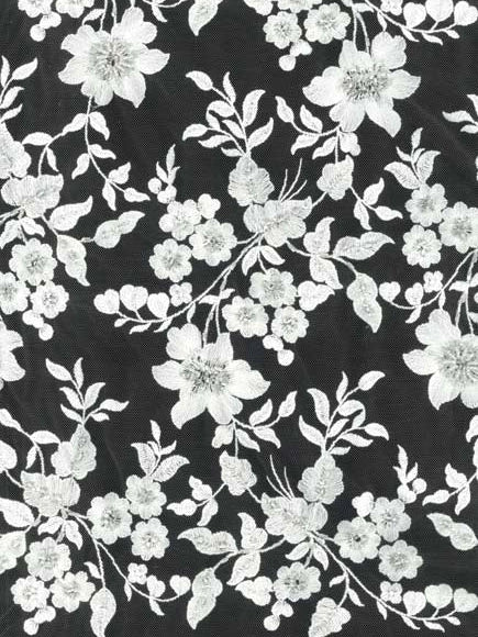 Ivory Emb Beaded Tulle - EB1083