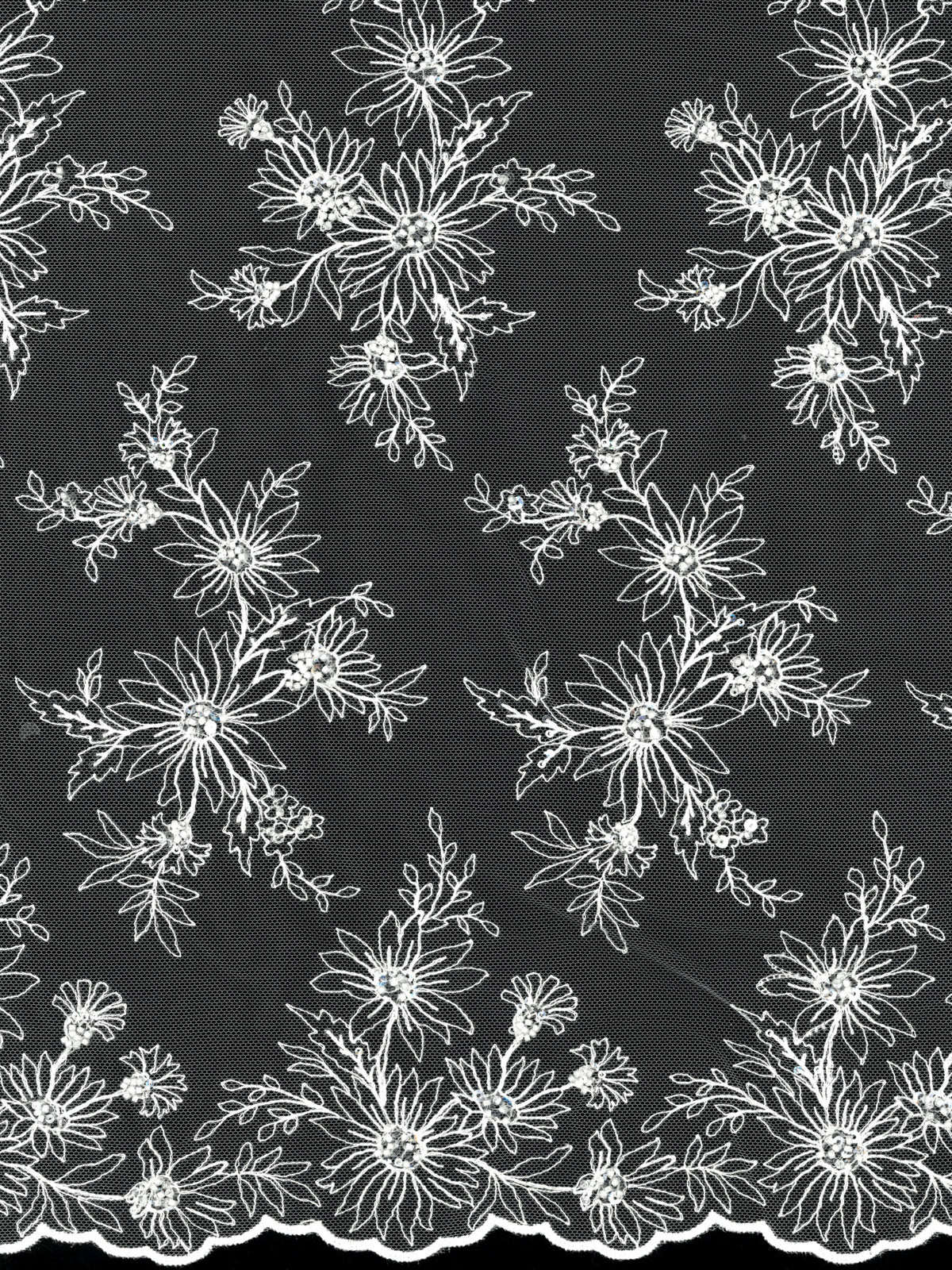 S Ivory Emb Beaded Tulle - EB1084