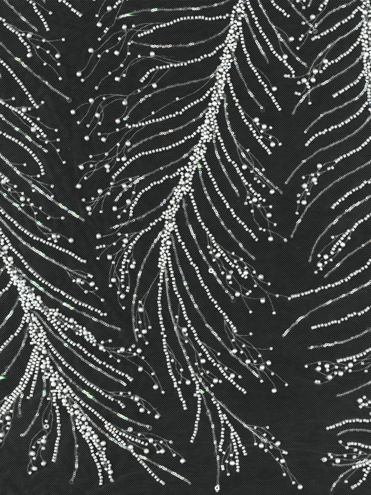 Ivory Emb Beaded Tulle - EB1087