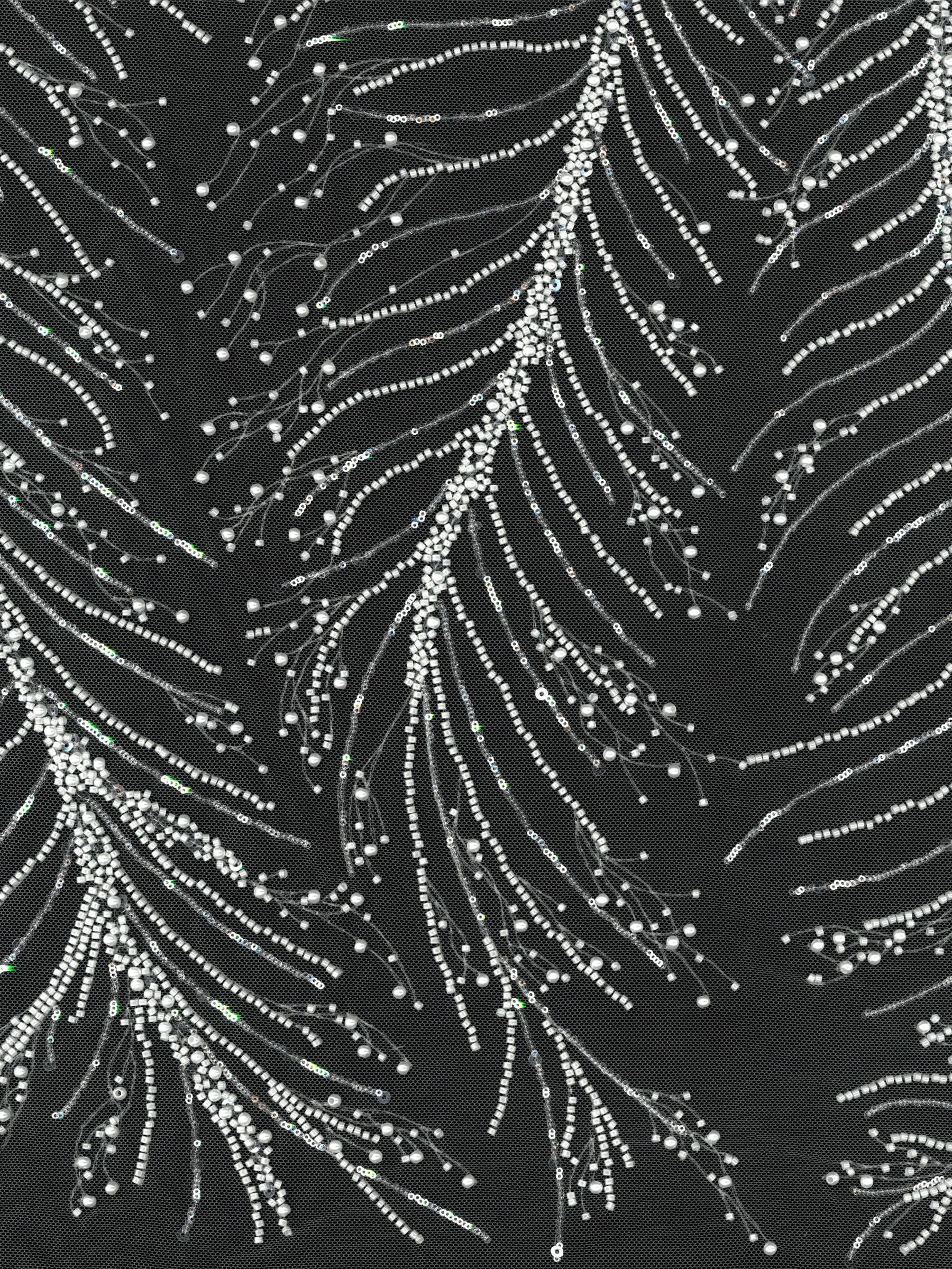 Ivory Emb Beaded Tulle - EB1087