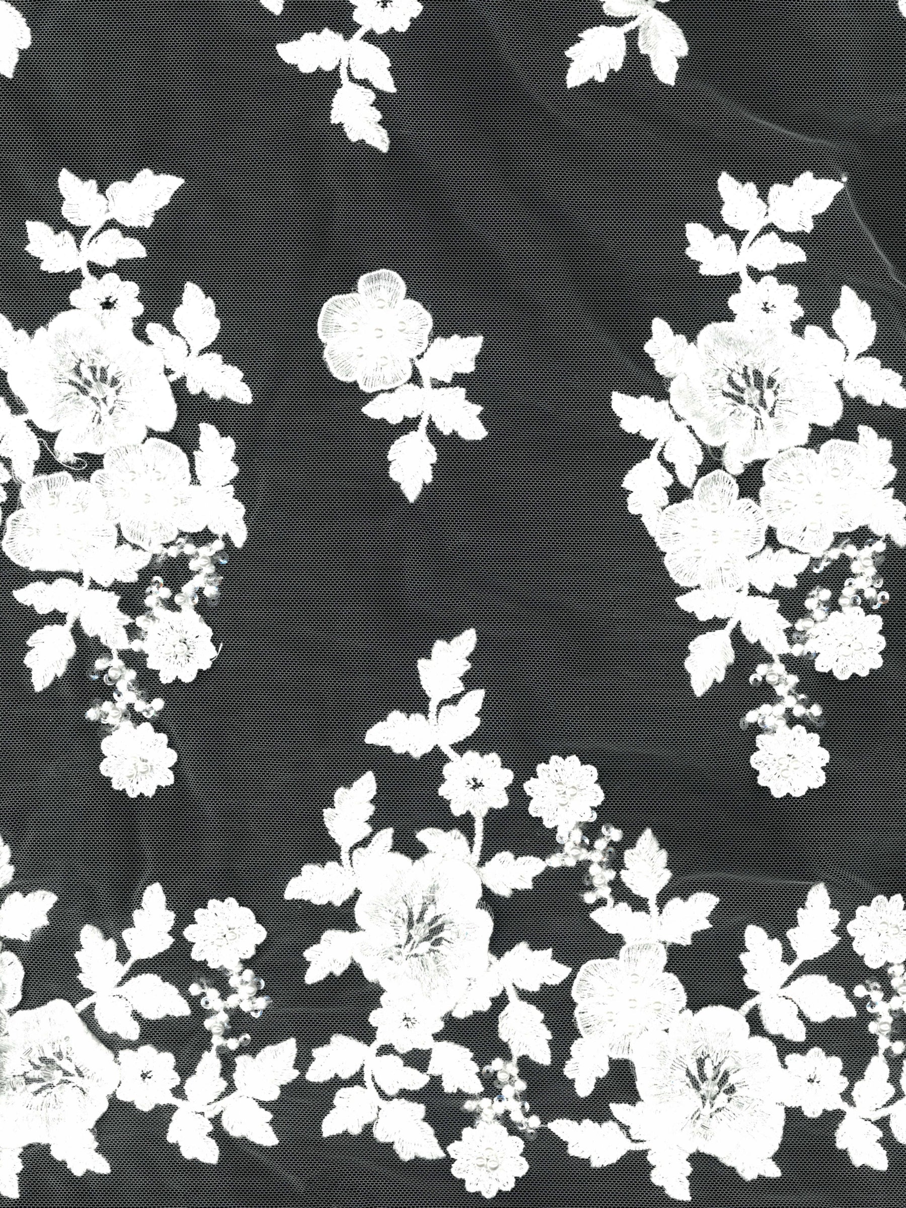 Ivory 3D Emb Beaded Tulle - EB1088