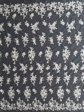 Ivory 3D Emb Beaded Tulle - EB1088