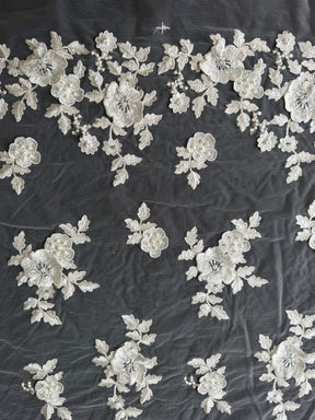 Ivory 3D Emb Beaded Tulle - EB1088