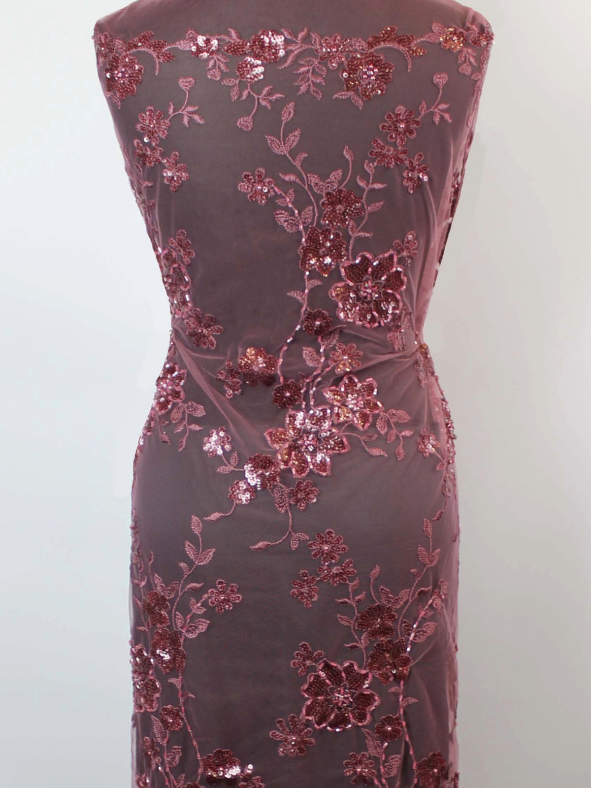 Red Bean Emb Beaded Tulle - EB1090