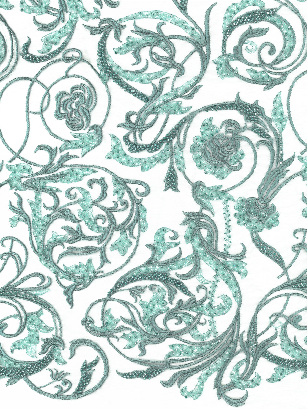 Light Jade Emb Beaded Tulle - EB1091