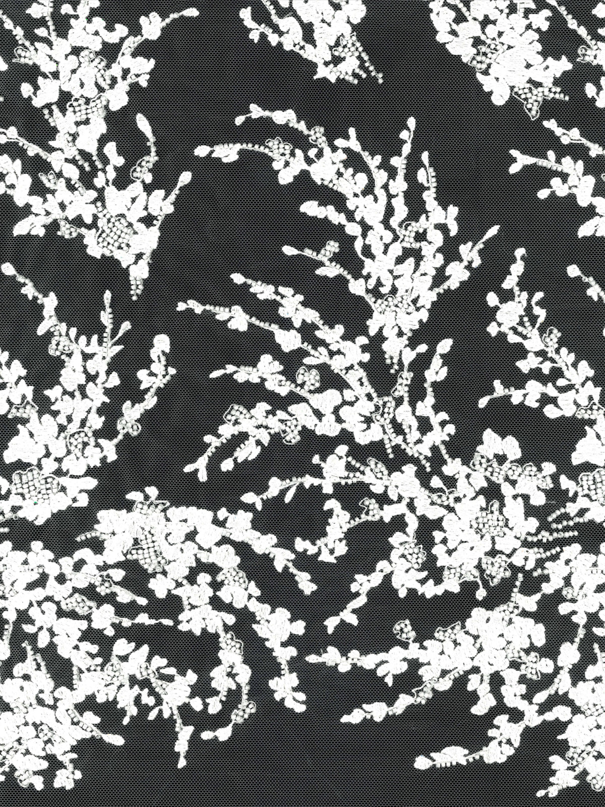 S Ivory Emb Beaded Tulle - EB1093