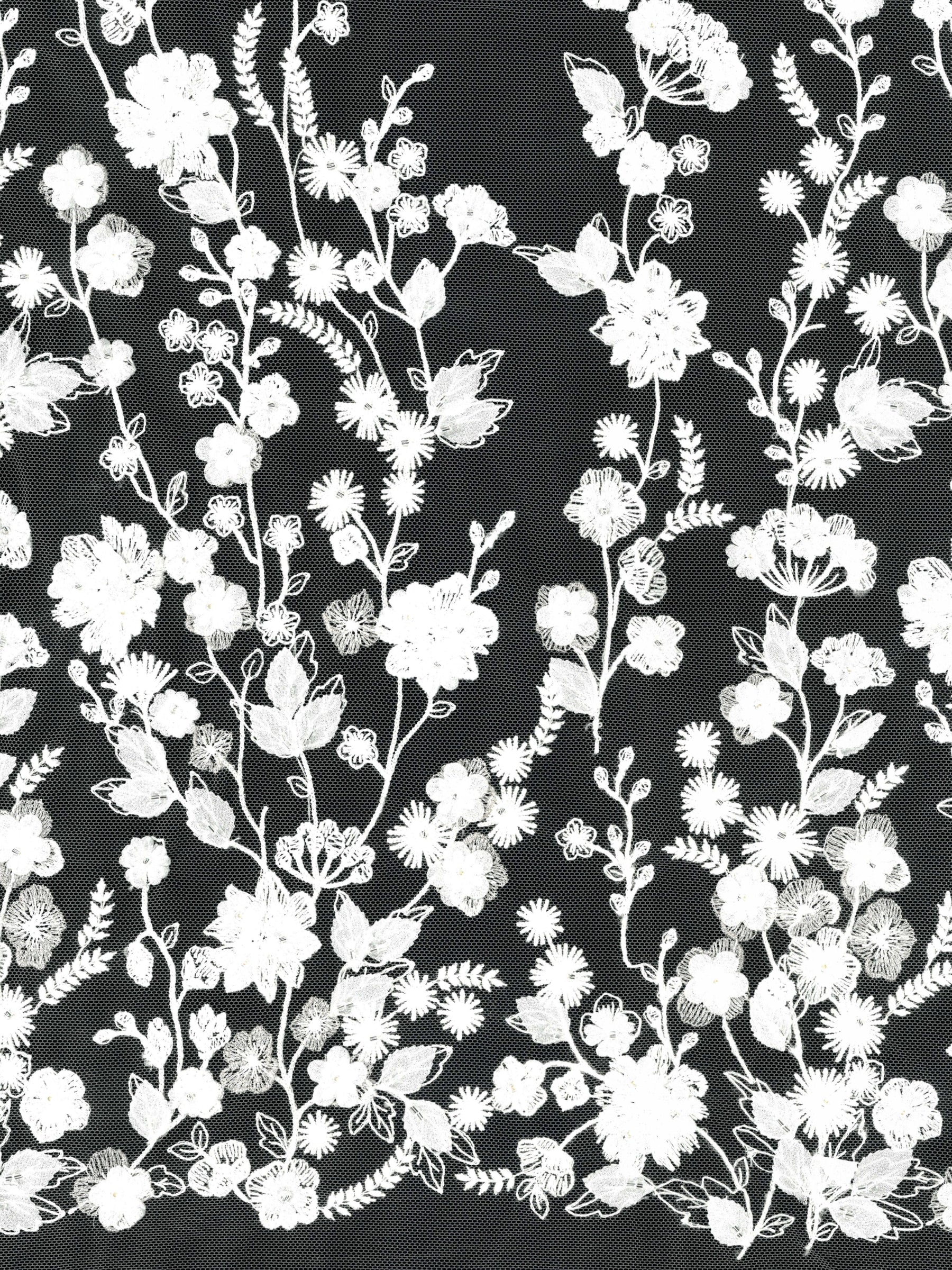 Ivory 3D Emb Beaded Tulle - EB1094