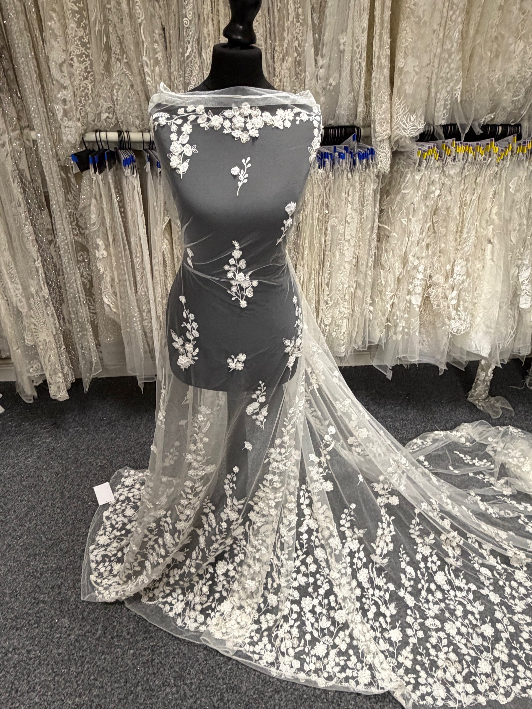 Ivory 3D Emb Beaded Tulle - EB1094