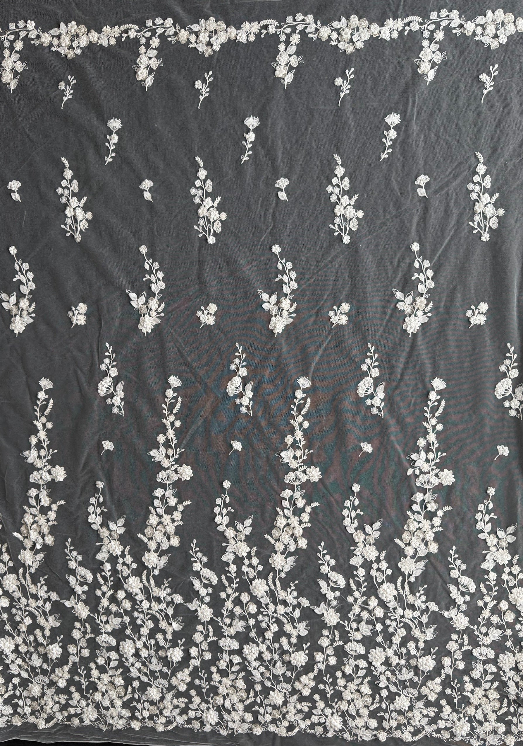 Ivory 3D Emb Beaded Tulle - EB1094
